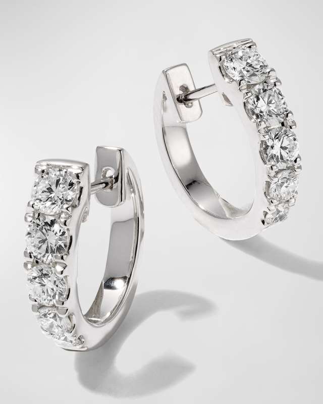 White Gold Graduated Diamond Huggie Earrings, 0.98tcw